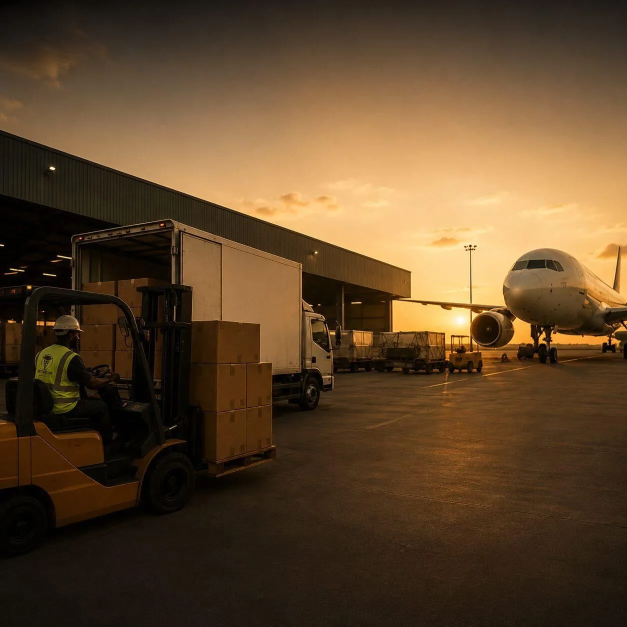 Logistics team loading cargo at the airport