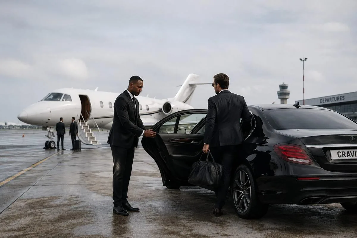 Executive airport pickup with private jet