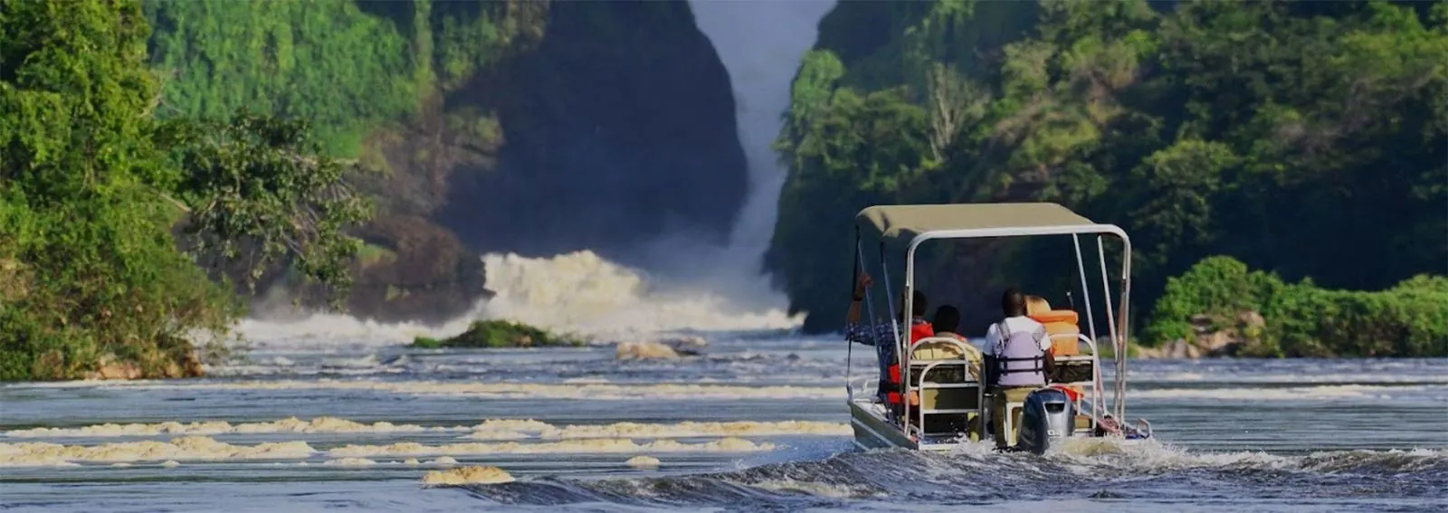 Boat cruise approaching Murchison Falls, Uganda