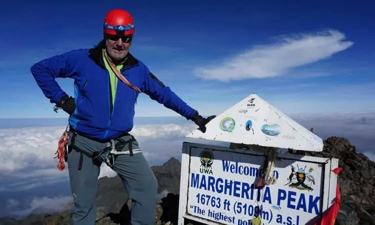 Welcome to Margherita Peak signpost in the Rwenzori Mountains